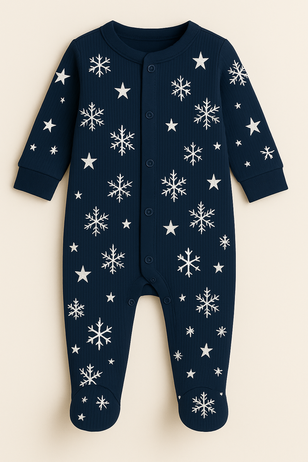 "Nuit d'hiver" Bamboo Ribbed Sleepsuit (Navy Blue)