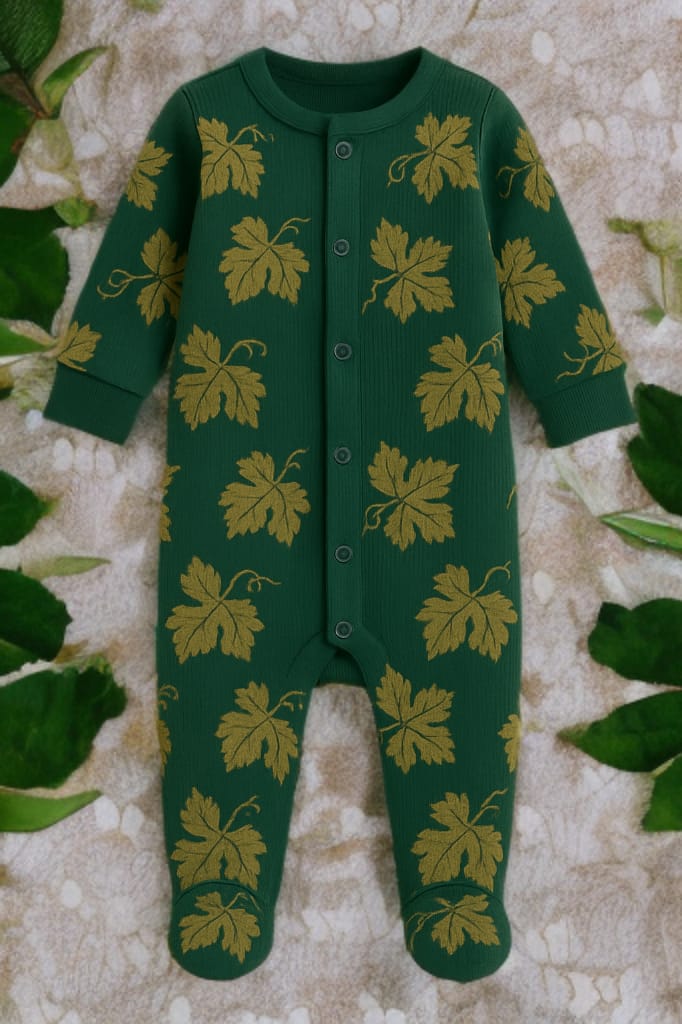 "Printemps doré" Bamboo Ribbed Sleepsuit (Emerald)