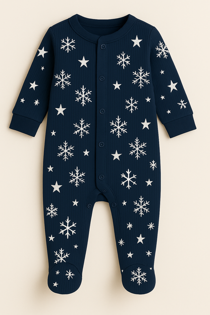 "Nuit d'hiver" Bamboo Ribbed Sleepsuit (Navy Blue)