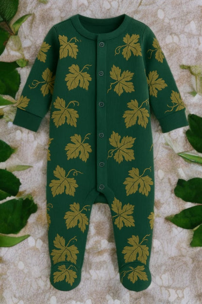 "Printemps doré" Bamboo Ribbed Sleepsuit (Emerald)