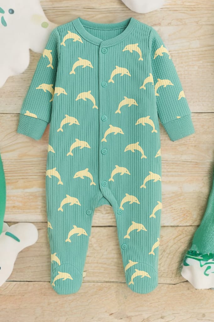 "Soie d'Ecume" Bamboo Ribbed Sleepsuit (Teal)
