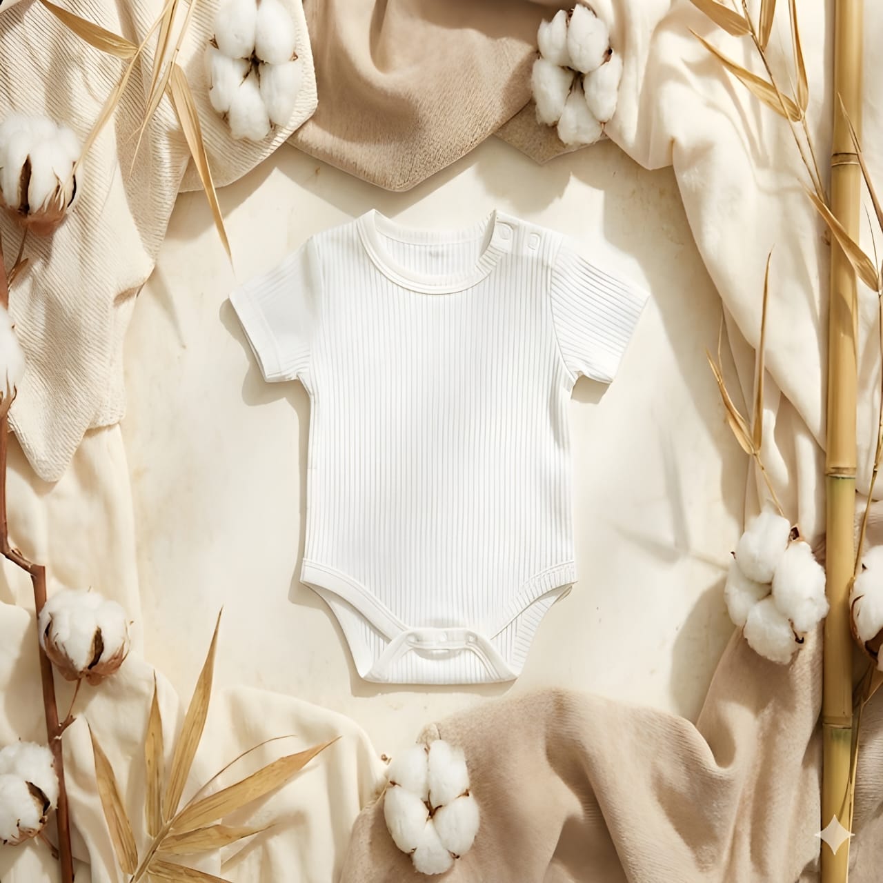 "Fil de Perle" Ribbed Bamboo Bodysuit (Pearl White)