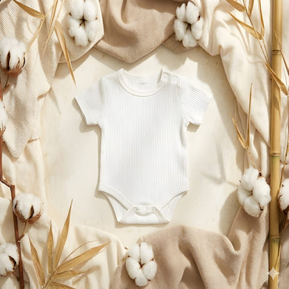 "Fil de Perle" Ribbed Bamboo Bodysuit (Pearl White)