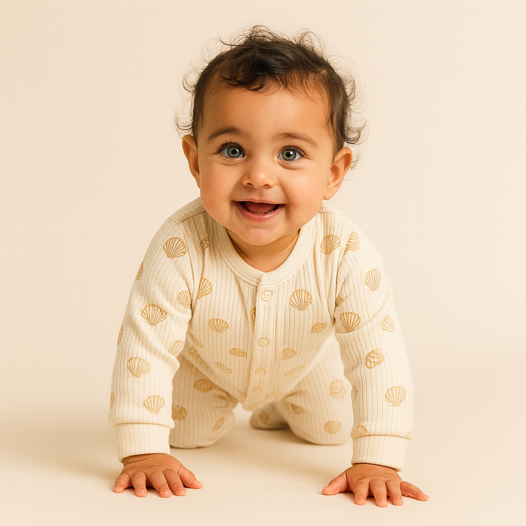 "Nuage de Coquillages" Bamboo Ribbed Sleepsuit - Cream