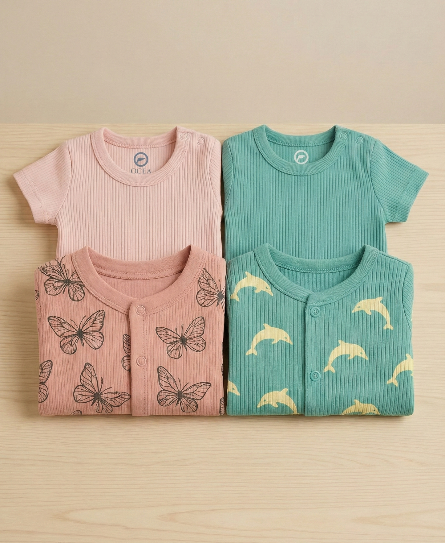4-Pack Bamboo Baby Sleep Set - Blush Pink & Teal