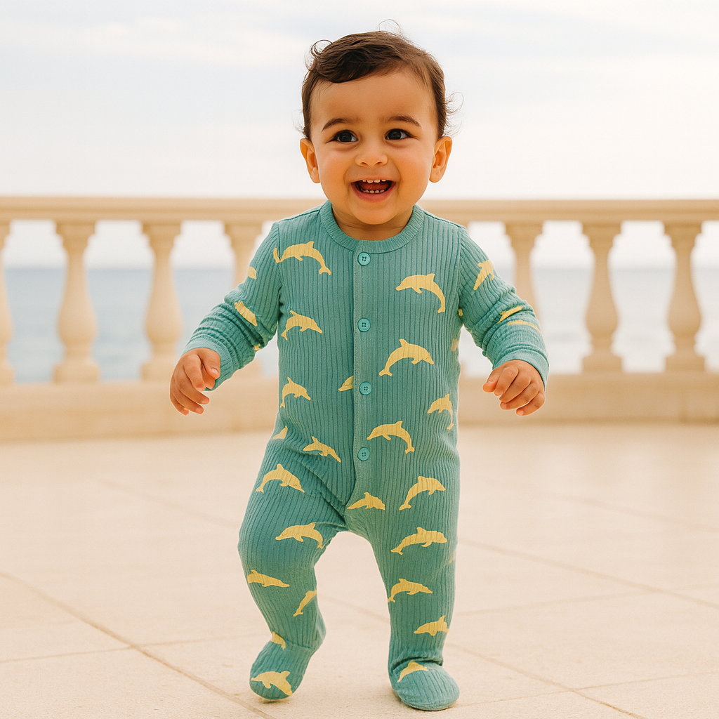 "Soie d'Ecume" Bamboo Ribbed Sleepsuit (Teal)