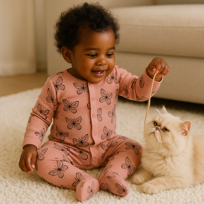"Papillons d'été" Bamboo Ribbed Sleepsuit